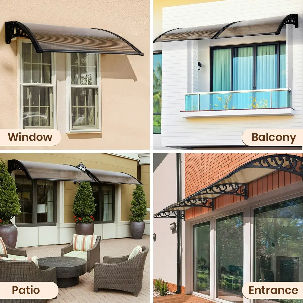 Groverdi Window Door Awning Outdoor Canopy Patio Rain Shield Cover DIY 1Mx2.4M Black Tawny