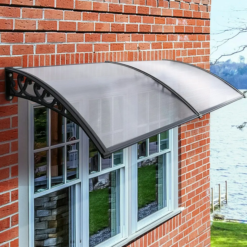 Groverdi Window Door Awning Outdoor Canopy Patio Rain Shield Cover DIY 1Mx2.4M Black Clear