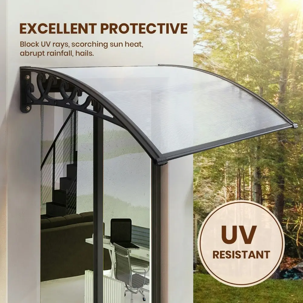 Groverdi Window Door Awning Outdoor Canopy Patio Rain Shield Cover DIY 1Mx2.4M Black Clear