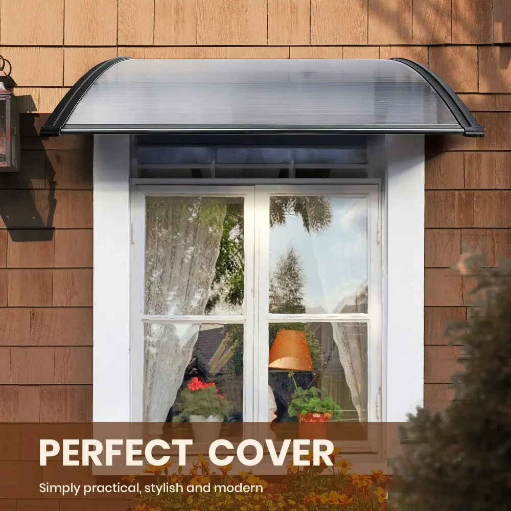 Groverdi Window Door Awning Outdoor Canopy Patio Rain Shield Cover DIY 1Mx2.4M Black Clear