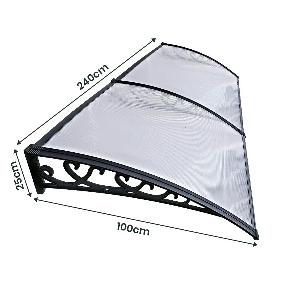 Groverdi Window Door Awning Outdoor Canopy Patio Rain Shield Cover DIY 1Mx2.4M Black Clear