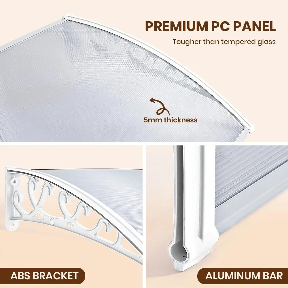 Groverdi Window Door Awning Outdoor Canopy Patio Rain Shield Cover DIY 1Mx2.4M White Clear