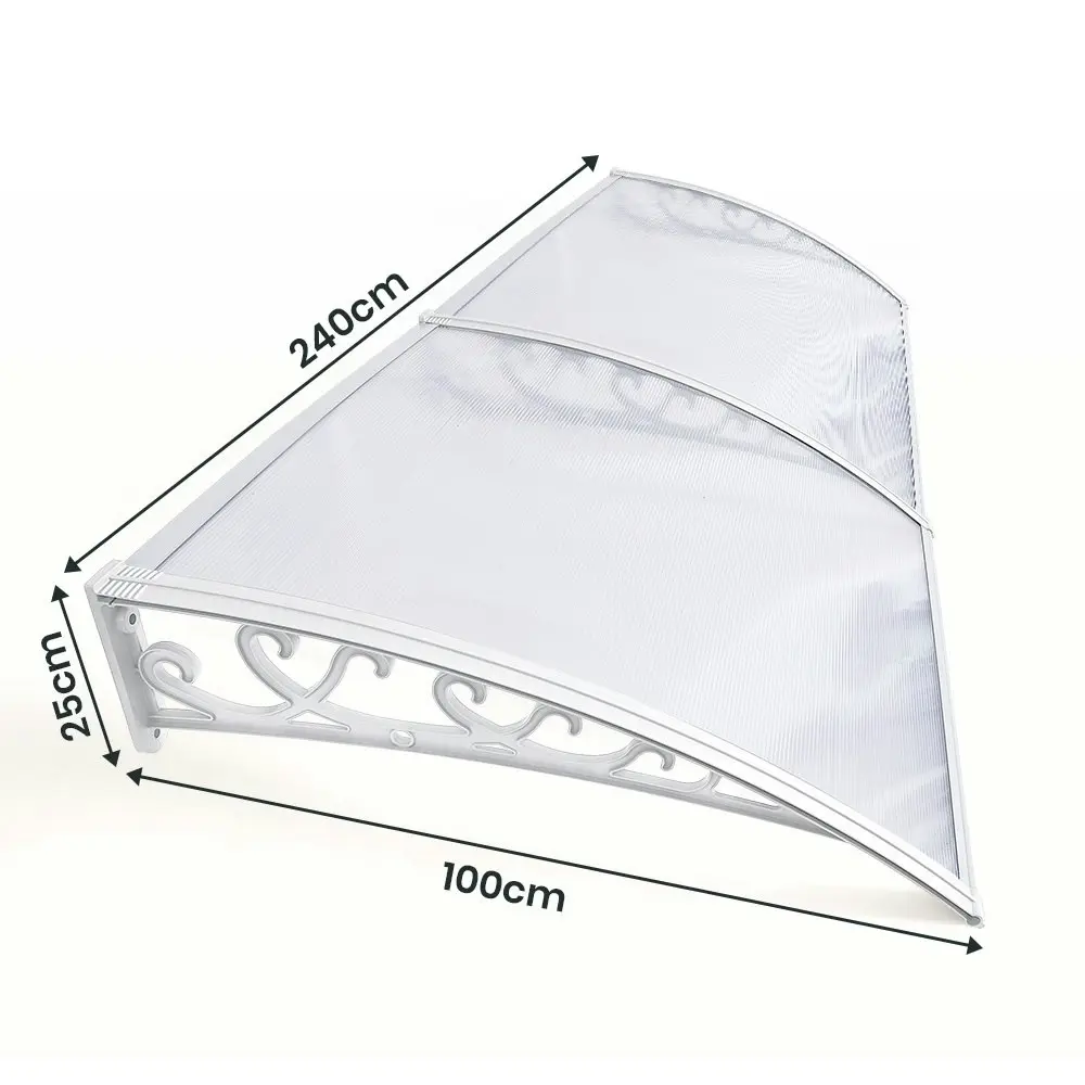 Groverdi Window Door Awning Outdoor Canopy Patio Rain Shield Cover DIY 1Mx2.4M White Clear