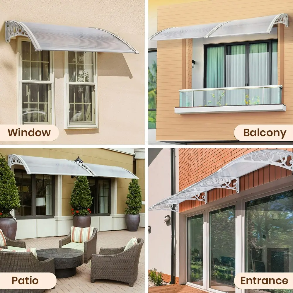 Groverdi Window Door Awning Outdoor Canopy Patio Rain Shield Cover DIY 1Mx2.4M White Clear