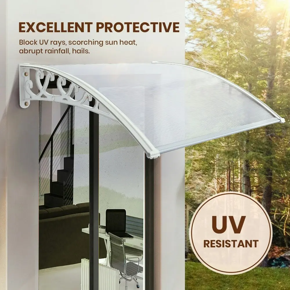 Groverdi Window Door Awning Outdoor Canopy Patio Rain Shield Cover DIY 1Mx2.4M White Clear