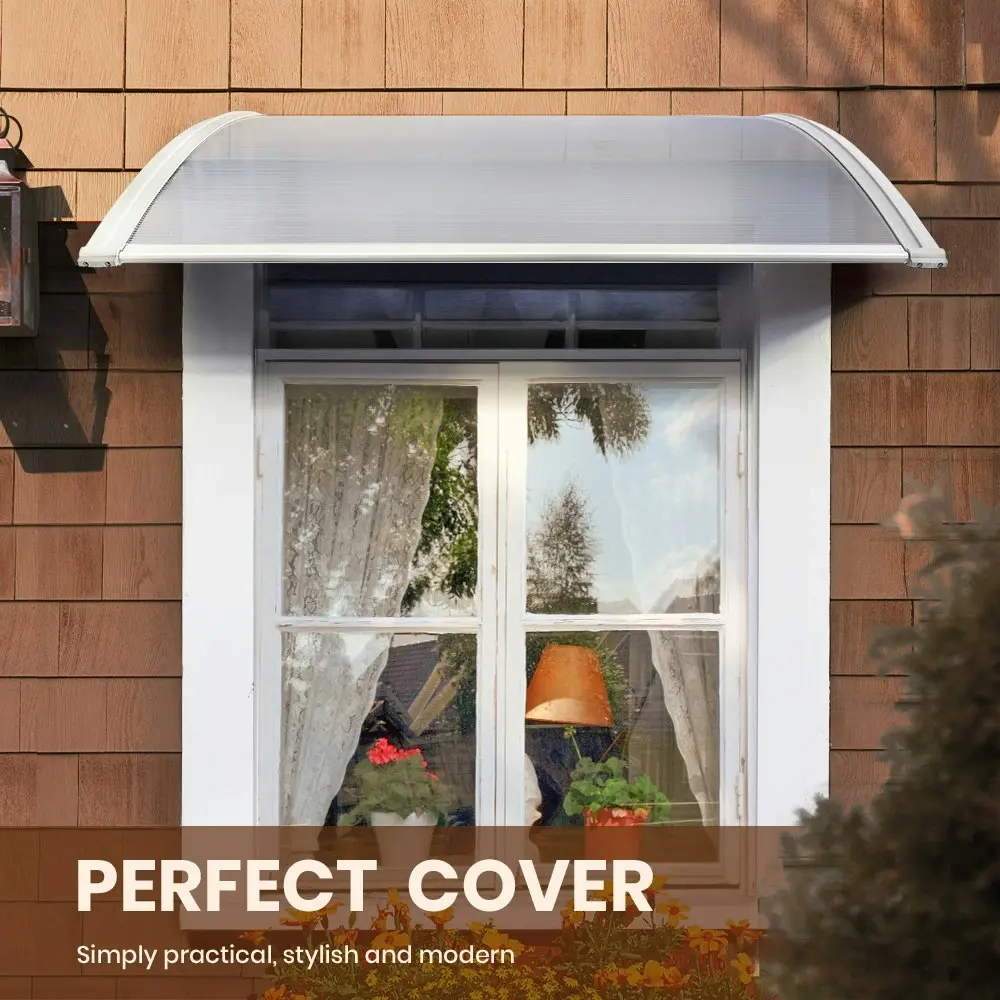 Groverdi Window Door Awning Outdoor Canopy Patio Rain Shield Cover DIY 1Mx2.4M White Clear