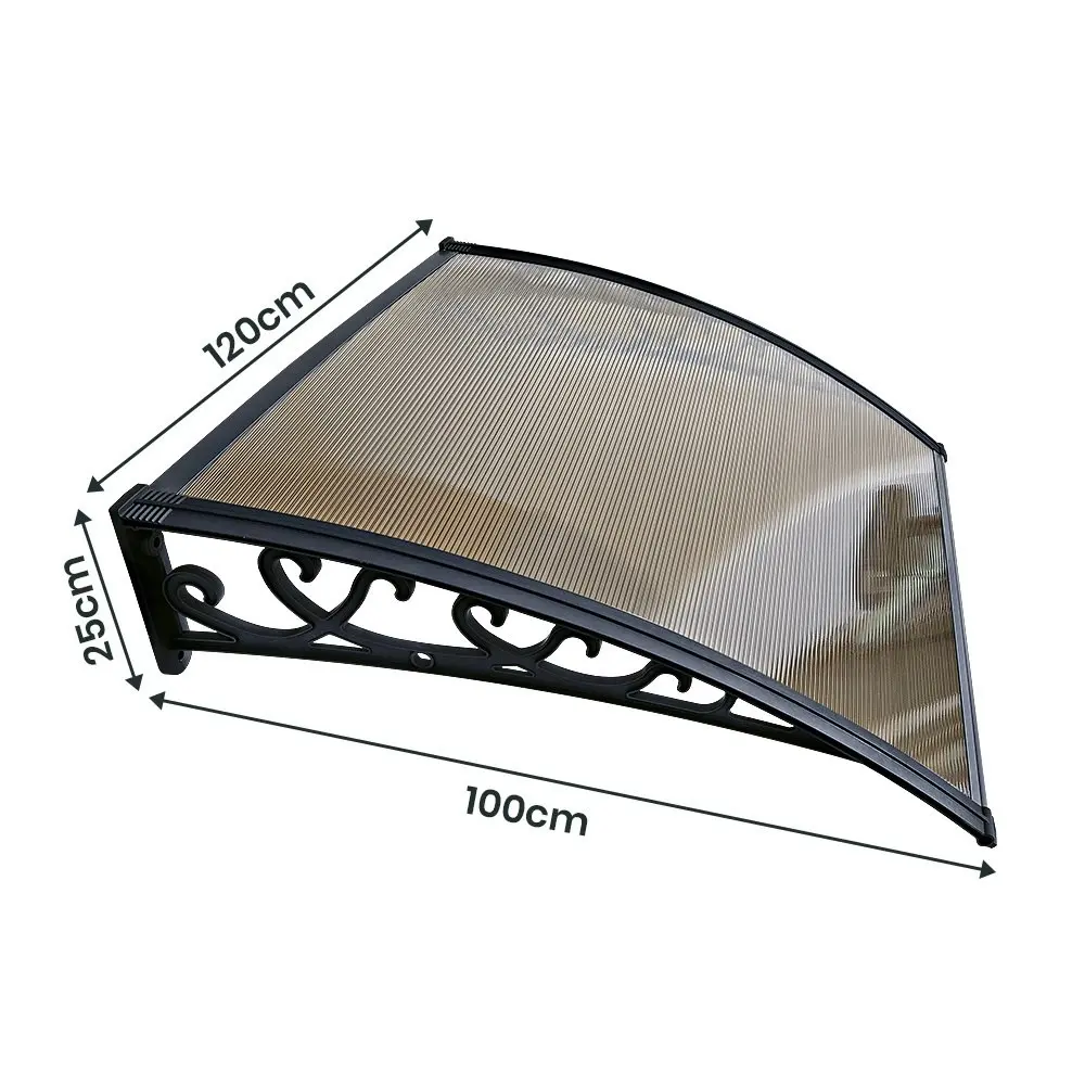 Groverdi Window Door Awning Outdoor Canopy Patio Rain Shield Cover DIY 1Mx1.2M Black Tawny