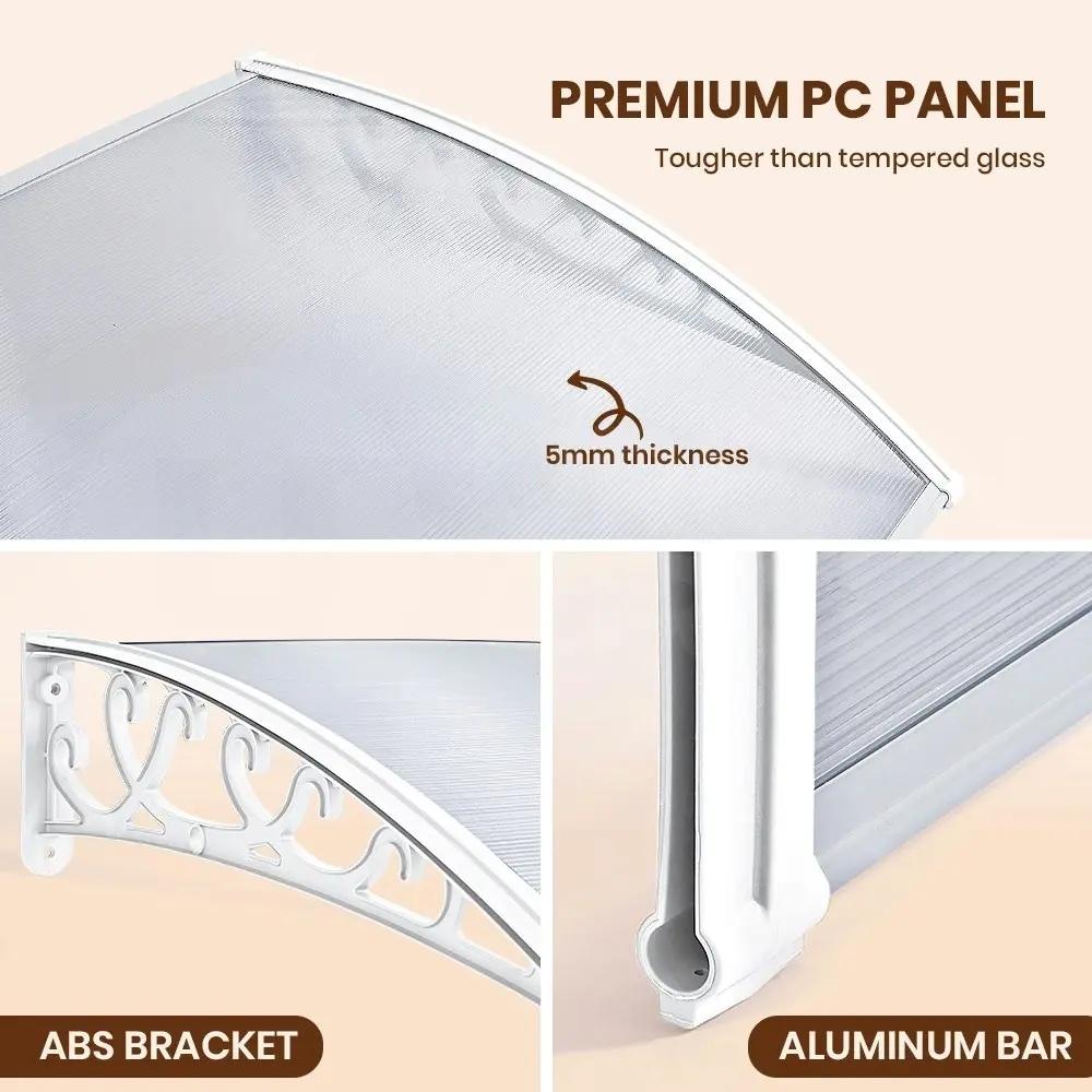 Groverdi Window Door Awning Outdoor Canopy Patio Rain Shield Cover DIY 1Mx1.2M White Clear