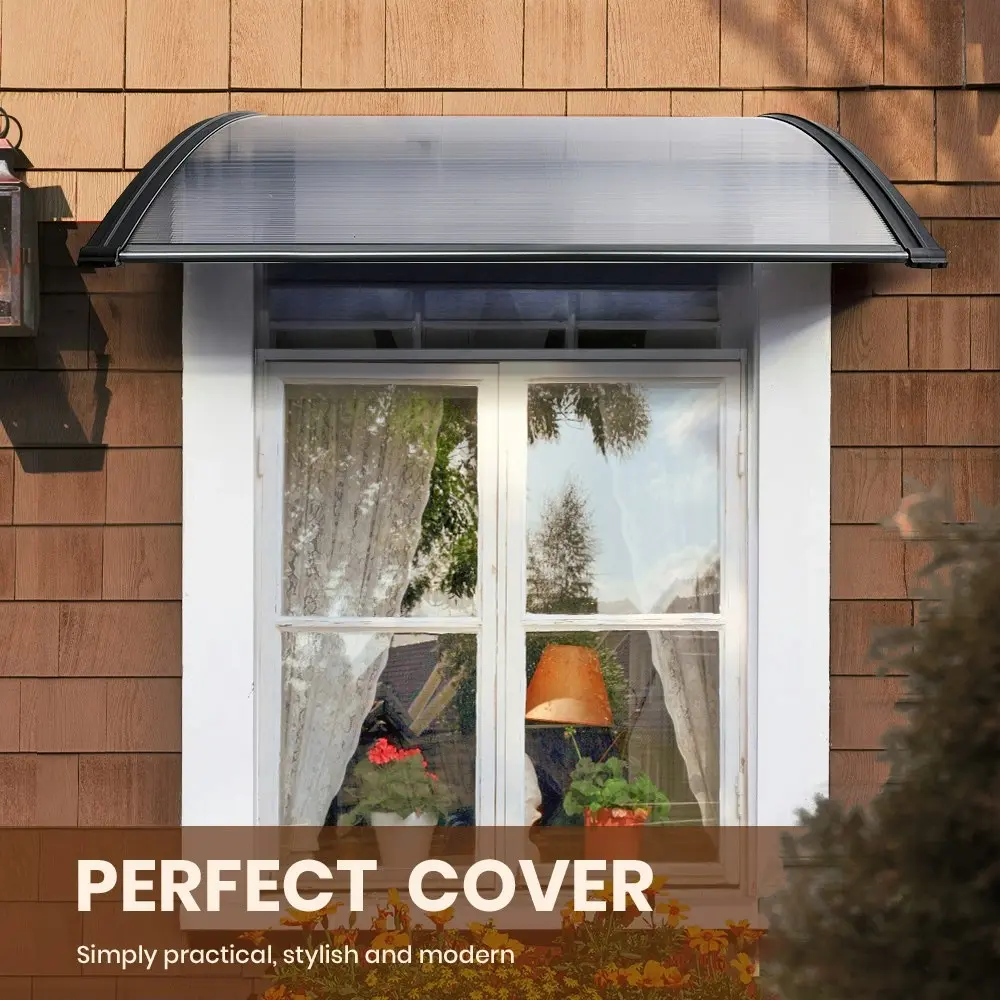 Groverdi Window Door Awning Outdoor Canopy Patio Rain Shield Cover DIY 1Mx1M Black Clear