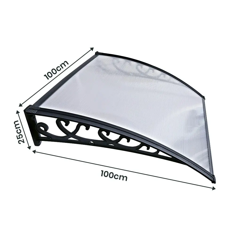 Groverdi Window Door Awning Outdoor Canopy Patio Rain Shield Cover DIY 1Mx1M Black Clear