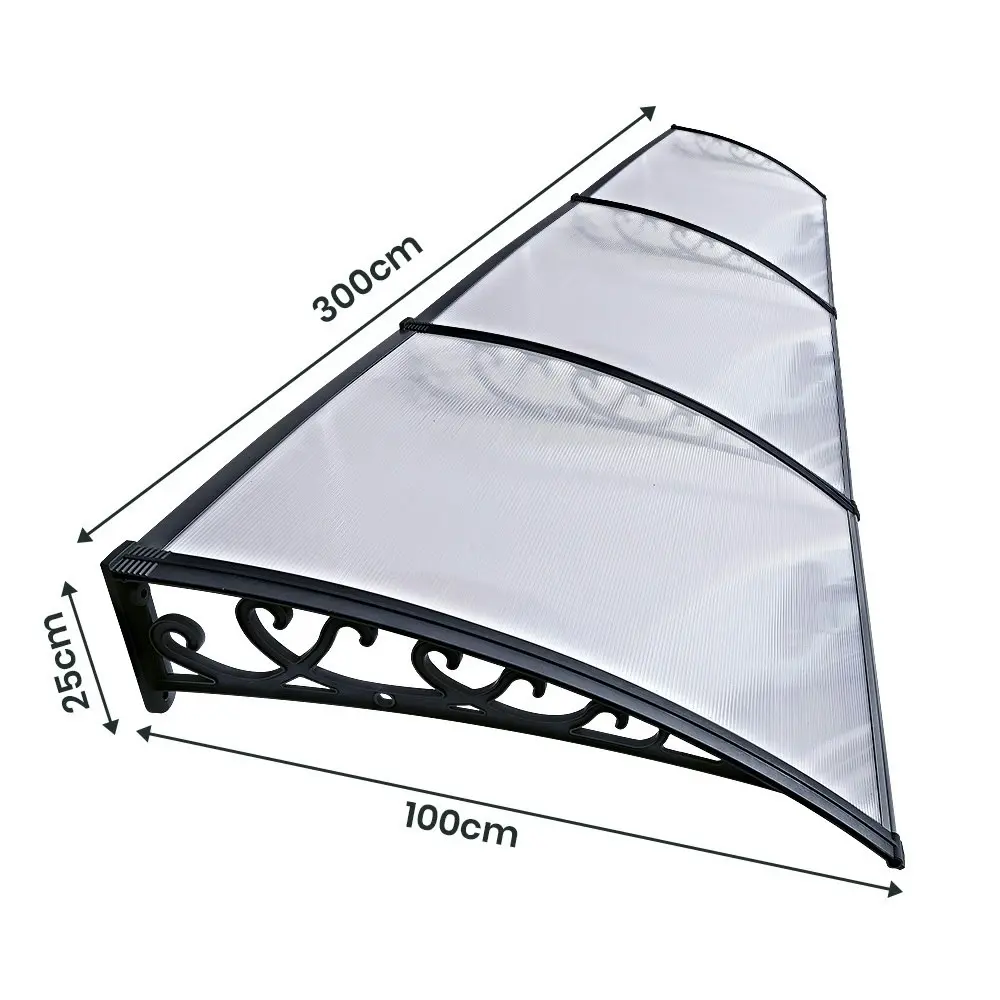 Groverdi Window Door Awning Outdoor Canopy Patio Rain Shield Cover DIY 1Mx3M Black Clear