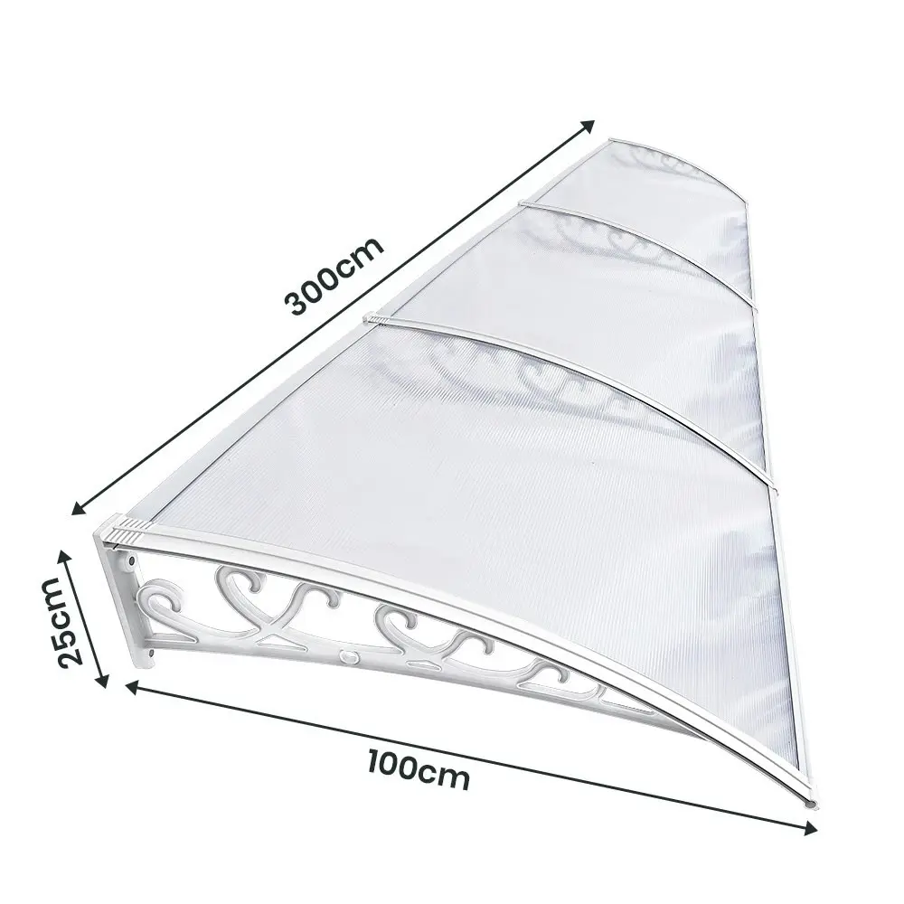 Groverdi Window Door Awning Outdoor Canopy Patio Rain Shield Cover DIY 1Mx3M White Clear