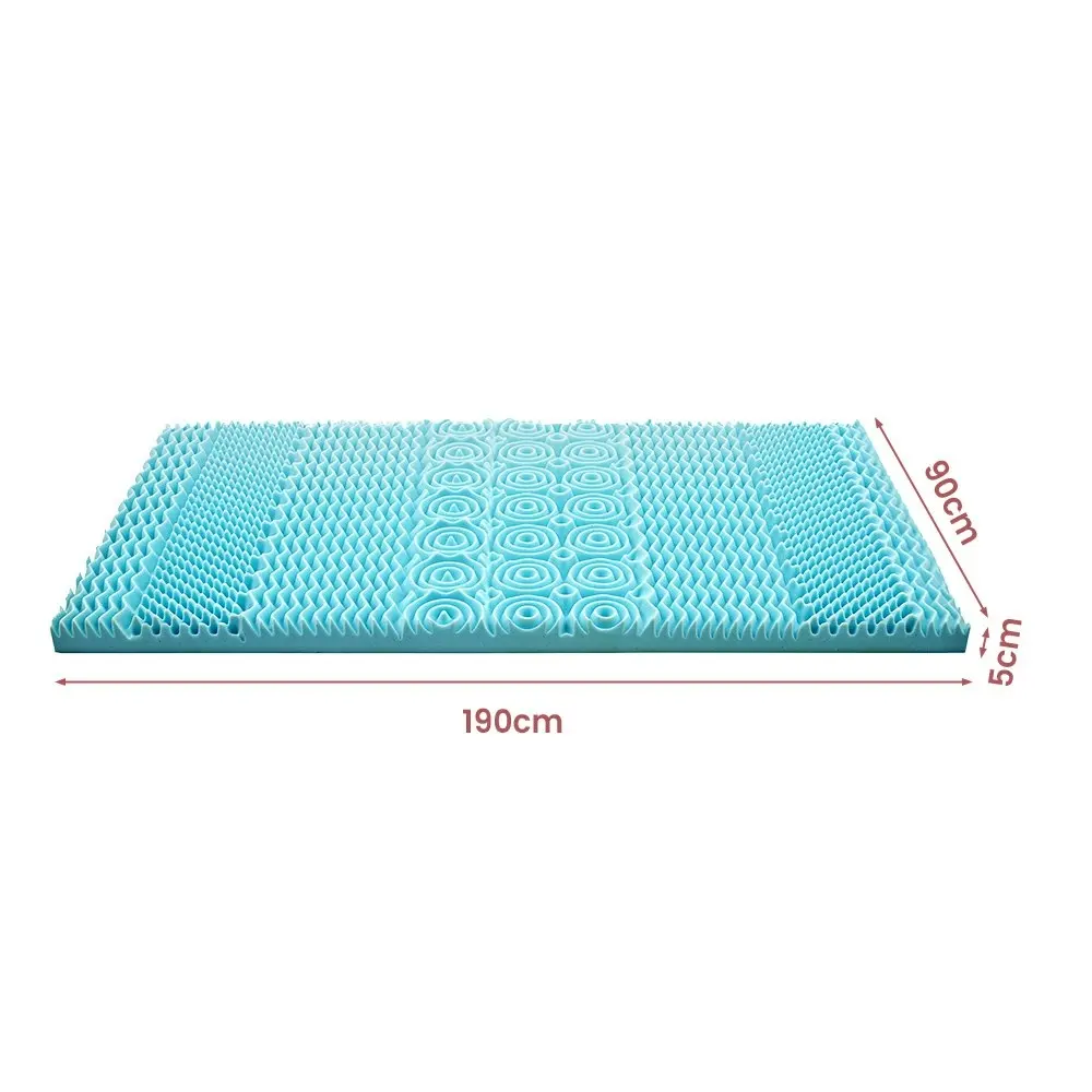 Mona Bedding Memory Foam Mattress Topper Cool Gel Bed w/Bamboo Cover Underlay 5CM 7-Zone Single S