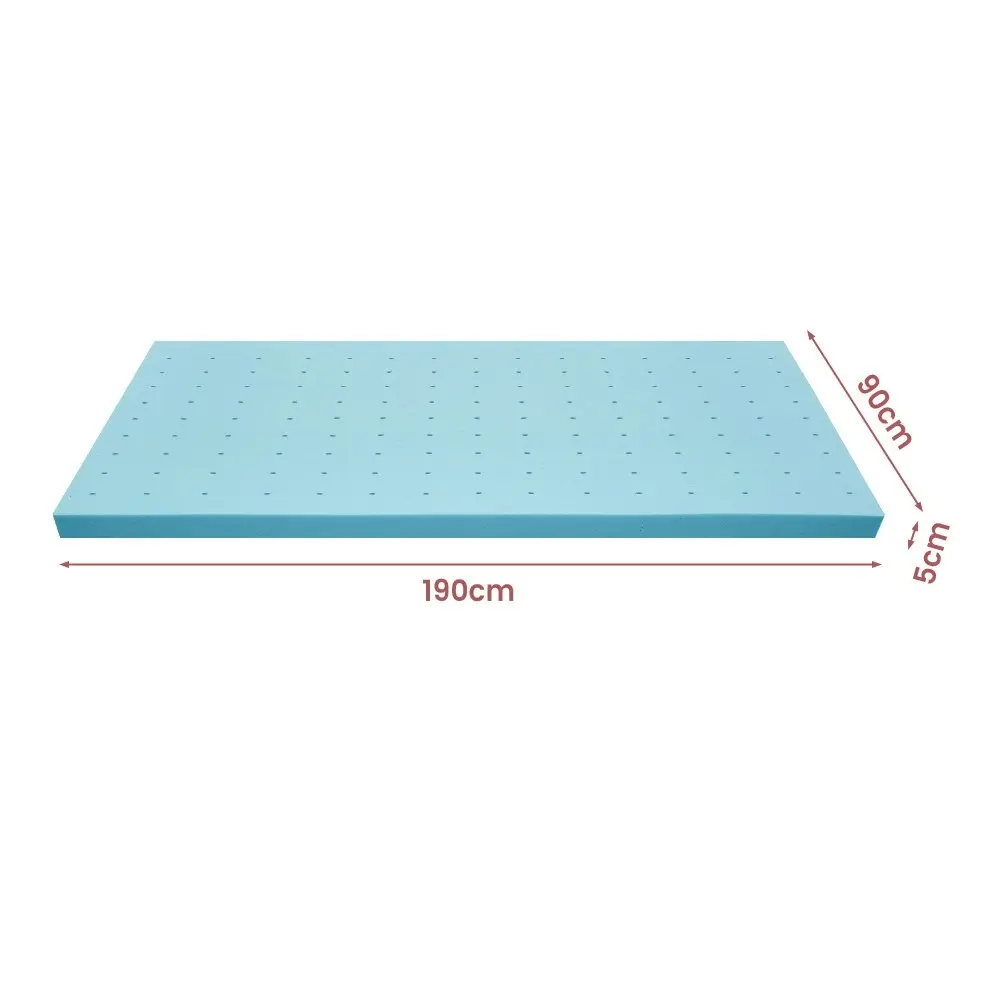 Mona Bedding Memory Foam Mattress Topper Cool Gel Bed w/Bamboo Cover Underlay 5CM Flat Single S