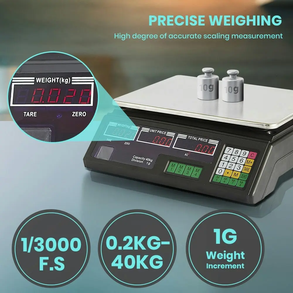 Krear 40KG Commercial Digital Kitchen Scale Electronic Market Shop Platform Postal Weight Scales Blk