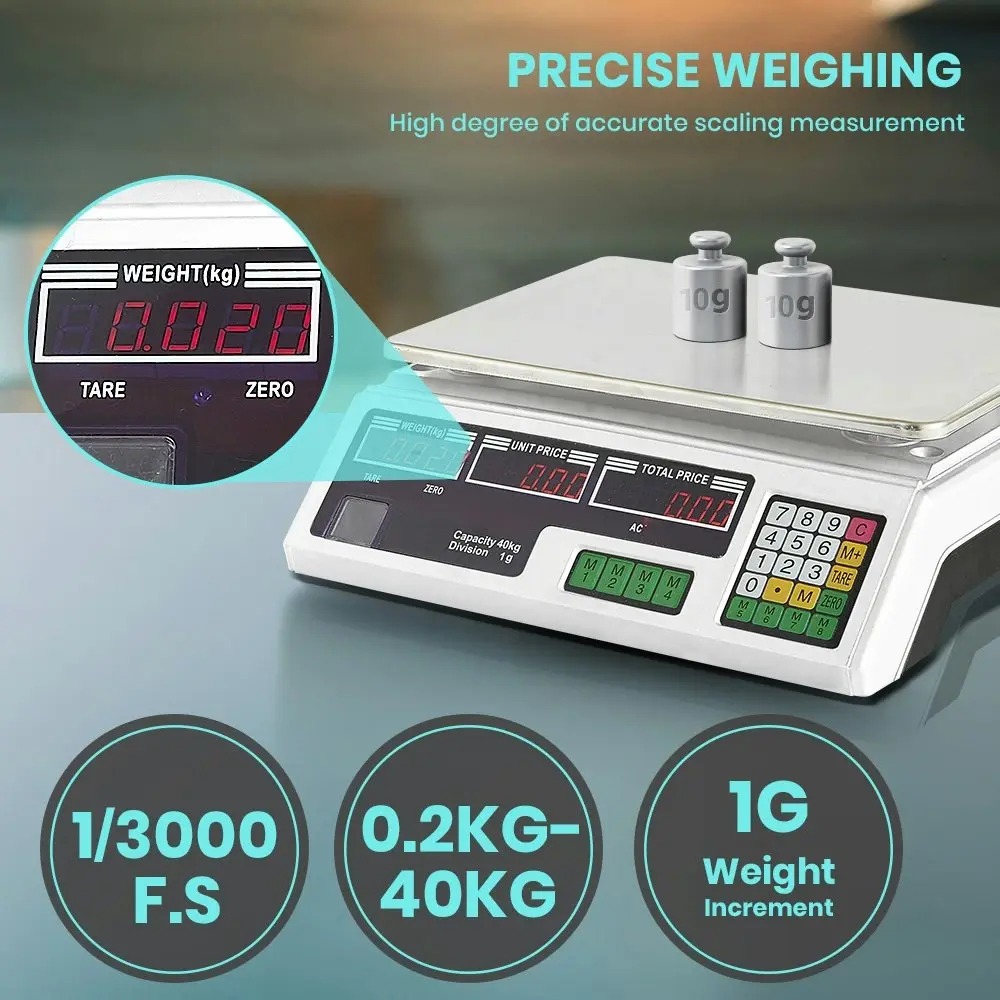 Krear 40KG Commercial Digital Kitchen Scale Electronic Market Shop Platform Postal Weight Scales WH