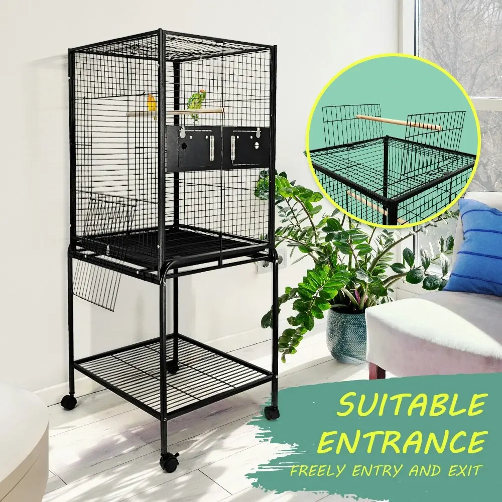 Taily 145cm Large Bird Cage Stand-Alone Aviary Budgie Cages Perch Castor Wheels