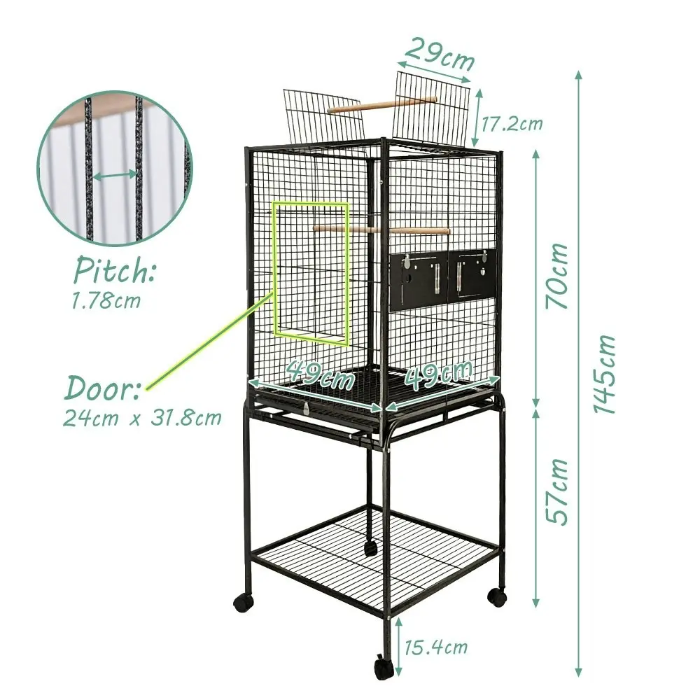 Taily 145cm Large Bird Cage Stand-Alone Aviary Budgie Cages Perch Castor Wheels