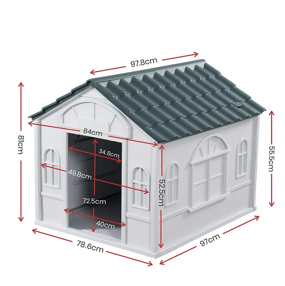 Taily Plastic Dog Kennel Outdoor Indoor Pet Puppy Dog House XL Extra Large Grey Anti UV Pet Shelter