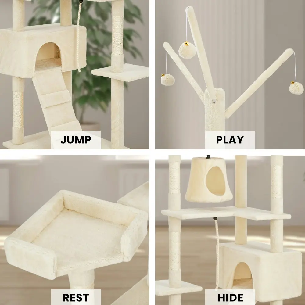 Taily Cat Tree 210CM Cat Scratching Post Scratcher Tower Cat Pet Toy Condo House Beige