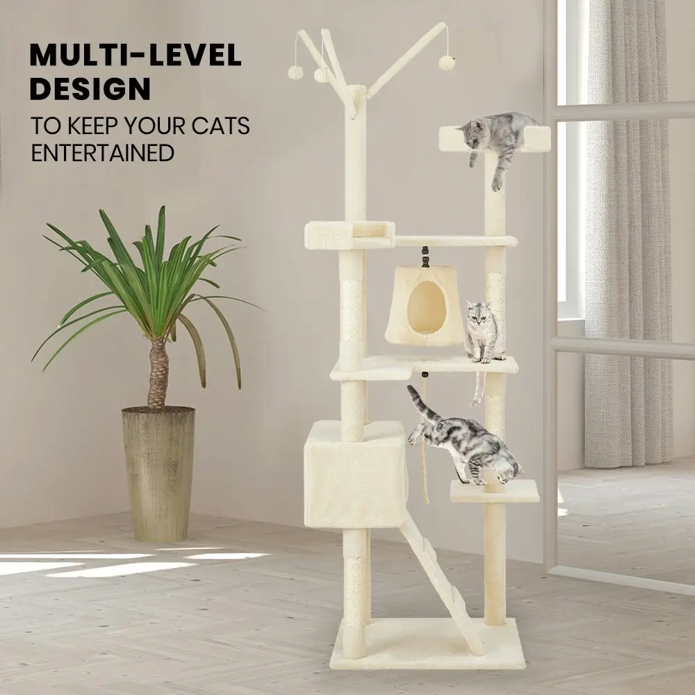 Taily Cat Tree 210CM Cat Scratching Post Scratcher Tower Cat Pet Toy Condo House Beige