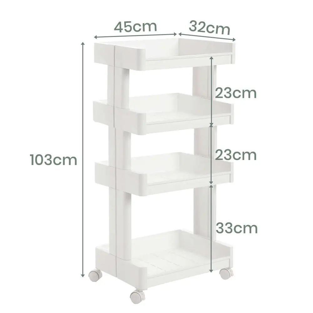 Furb 4 Tier Kitchen Storage Trolley Cart Plastic Rack Shelf Toy Organiser White