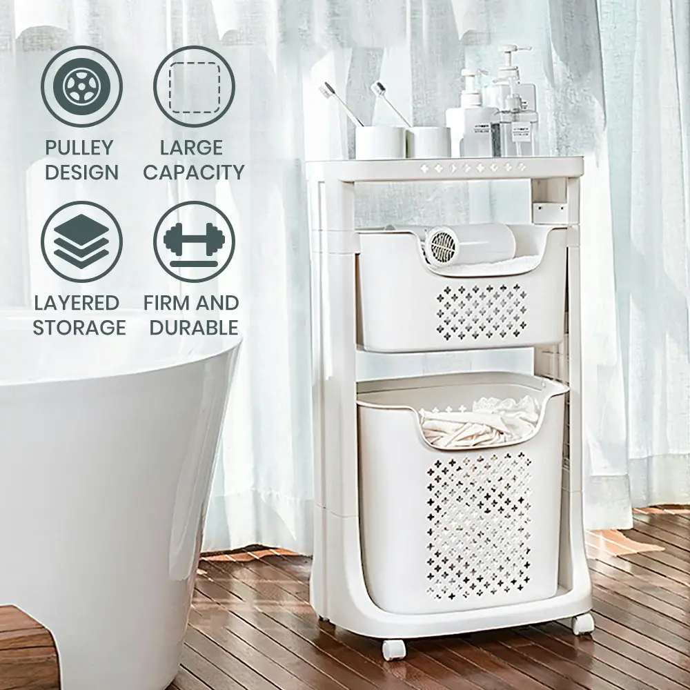 Furb Bathroom Laundry Clothes Basket Trolley Bin Hamper Portable Storage Rack