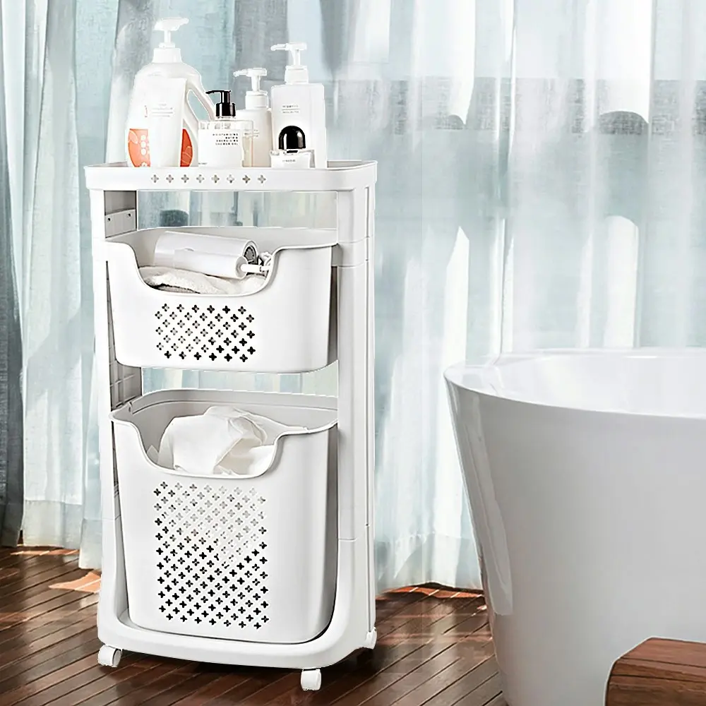 Furb Bathroom Laundry Clothes Basket Trolley Bin Hamper Portable Storage Rack