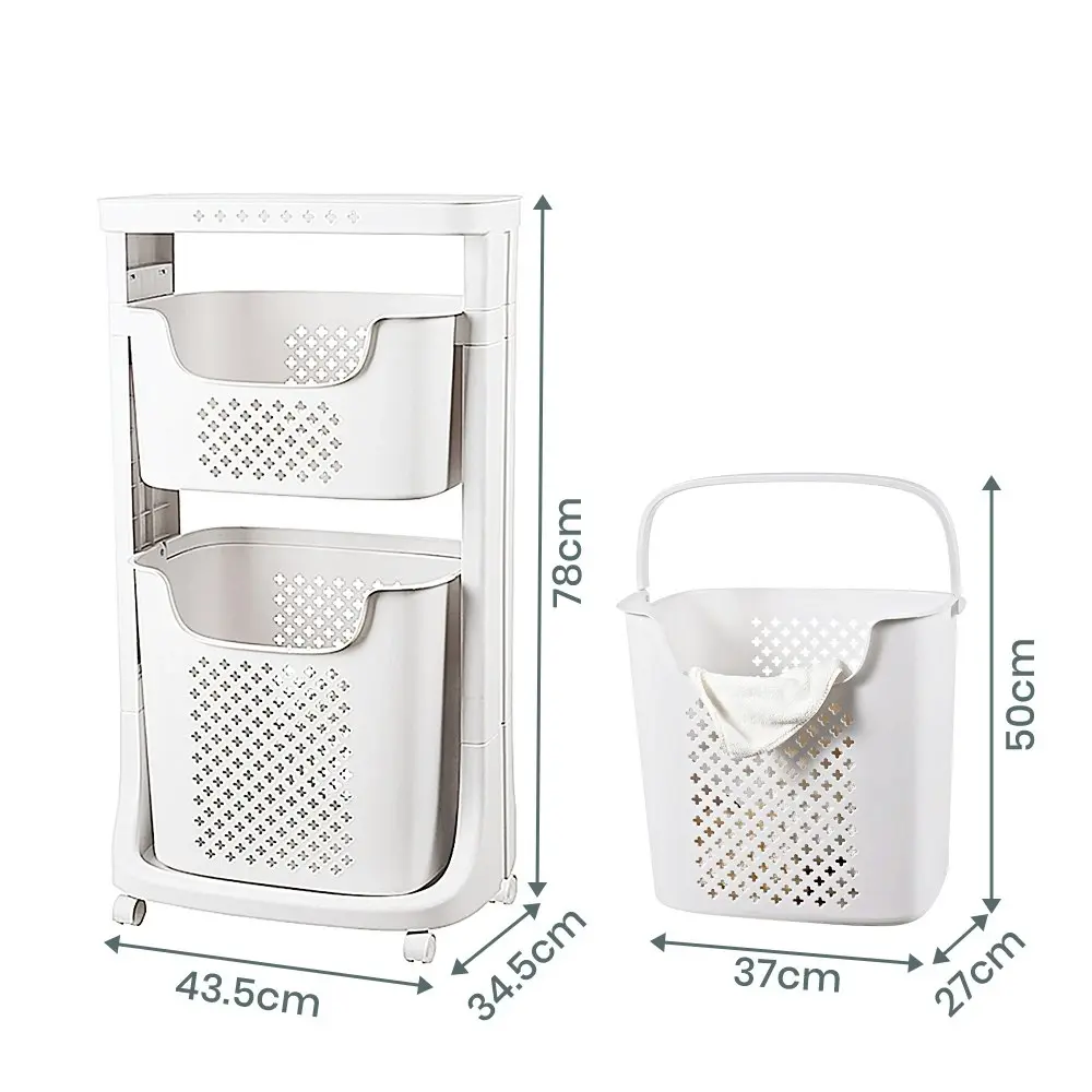 Furb Bathroom Laundry Clothes Basket Trolley Bin Hamper Portable Storage Rack