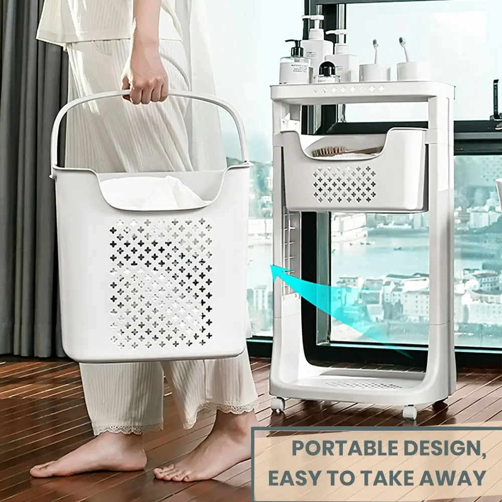 Furb Bathroom Laundry Clothes Basket Trolley Bin Hamper Portable Storage Rack