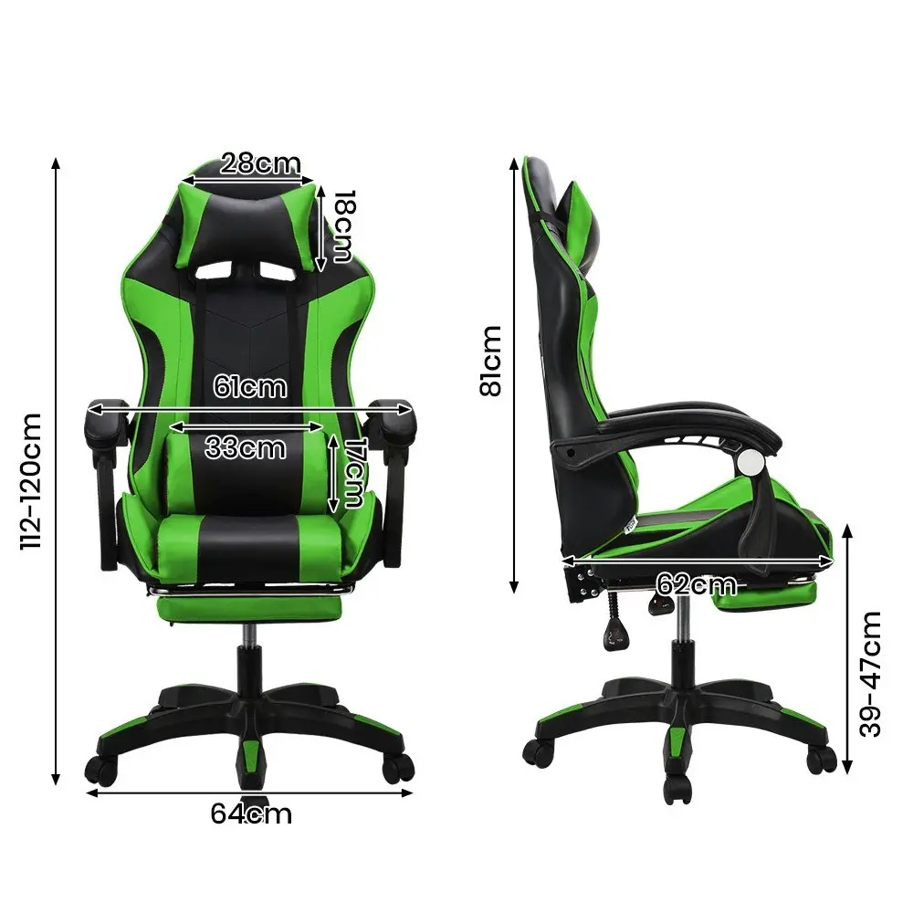 Furb Gaming Chair Two Point Massage Lumbar Recliner Leather Office Chair Green