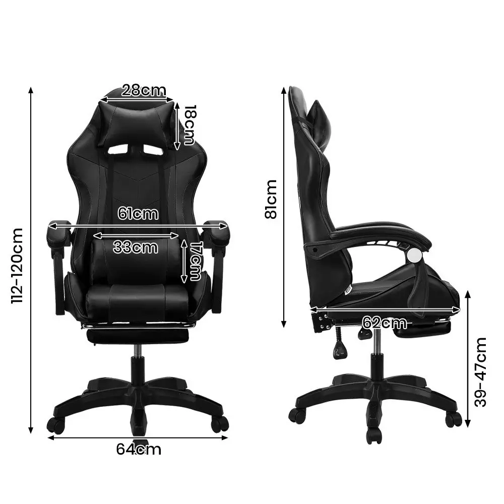 Furb Gaming Chair Two Point Massage Lumbar Recliner Leather Office Chair Black