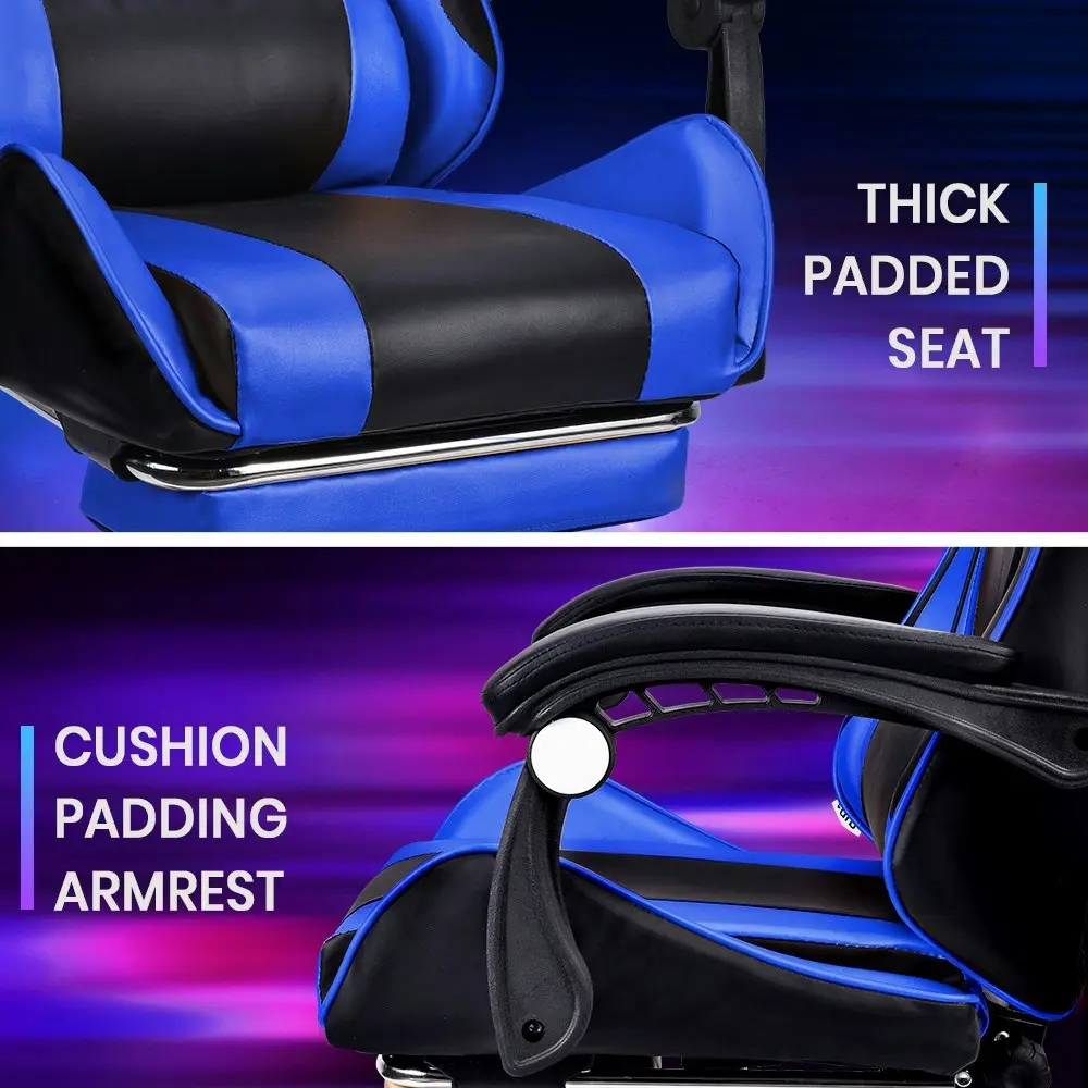 Furb Gaming Chair Two Point Massage Lumbar Recliner Leather Office Chair Blue