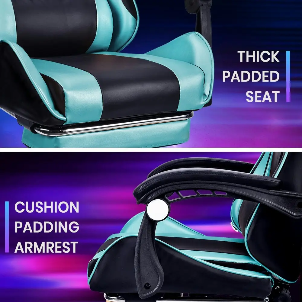 Furb Gaming Chair Two Point Massage Lumbar Recliner Leather Office Chair Cyan