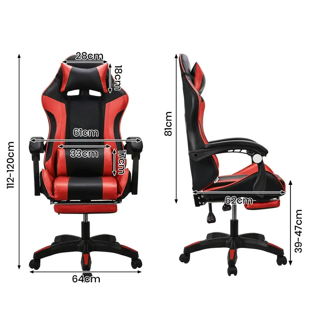 Furb Gaming Chair Two Point Massage Lumbar Recliner Leather Office Chair Red