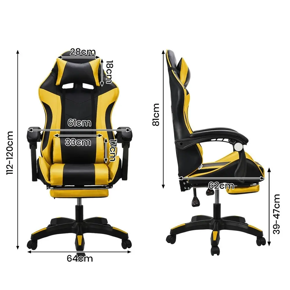 Furb Gaming Chair Two Point Massage Lumbar Recliner Leather Office Chair Yellow