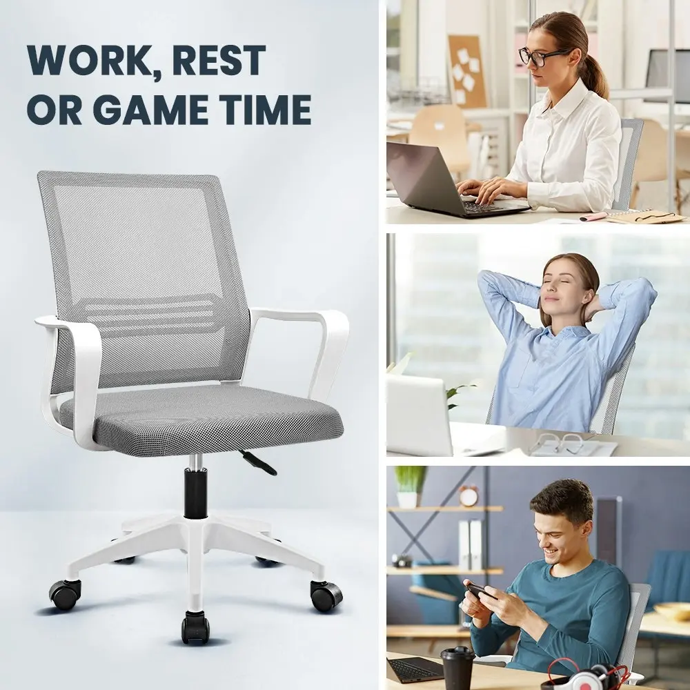 Furb Office Chair Computer Mesh Executive Chairs Study Work Lifting Seat White Light Grey