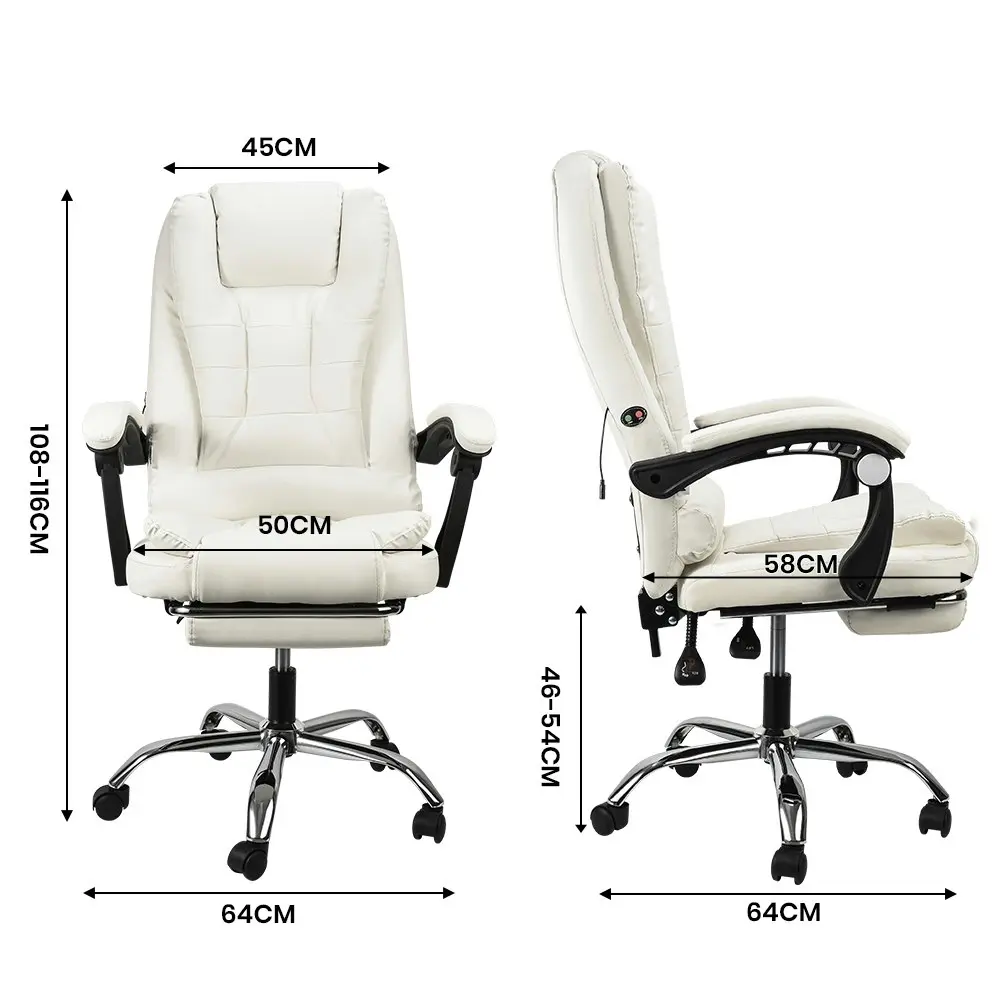 Furb Massage Office Chair Executive PU leather Seat Ergonomic Support Footrest White