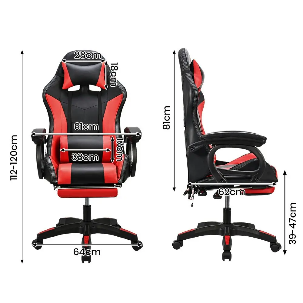 Furb Gaming Chair LED Massage Computer Recliner Footrest Red Office Chair