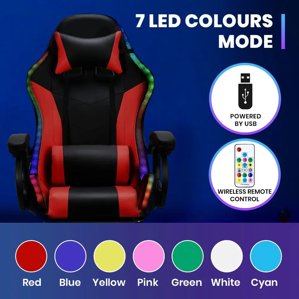 Furb Gaming Chair LED Massage Computer Recliner Footrest Red Office Chair