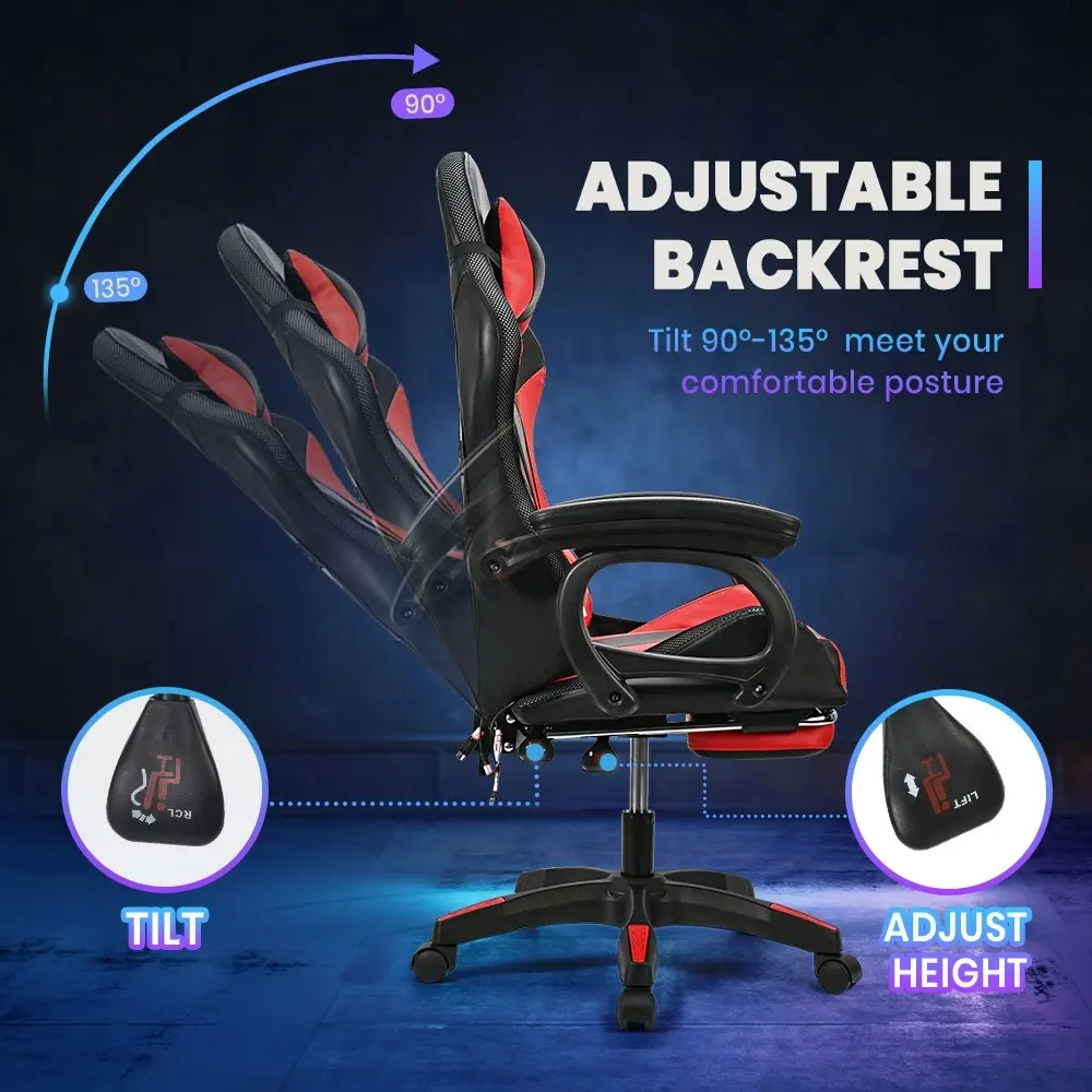 Furb Gaming Chair LED Massage Computer Recliner Footrest Red Office Chair