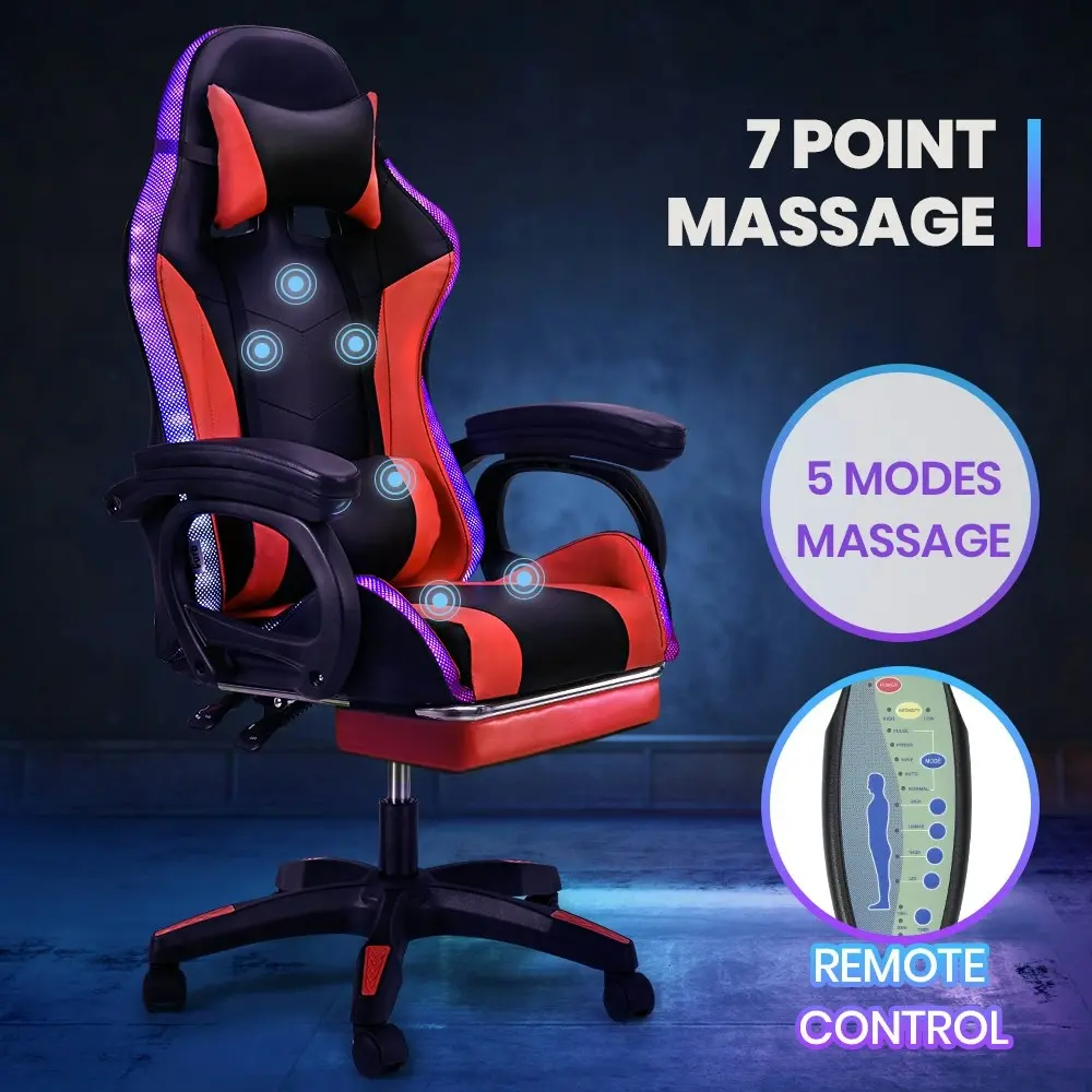 Furb Gaming Chair LED Massage Computer Recliner Footrest Red Office Chair