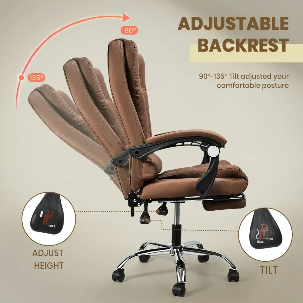 Furb Office Chair Executive PU leather Seat Ergonomic Support Caster Wheel Footrest Dark Brow