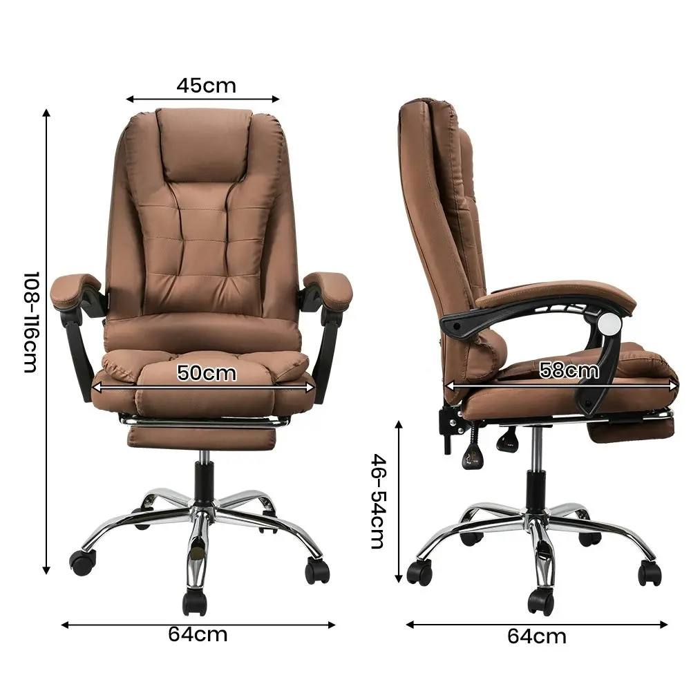 Furb Office Chair Executive PU leather Seat Ergonomic Support Caster Wheel Footrest Dark Brow