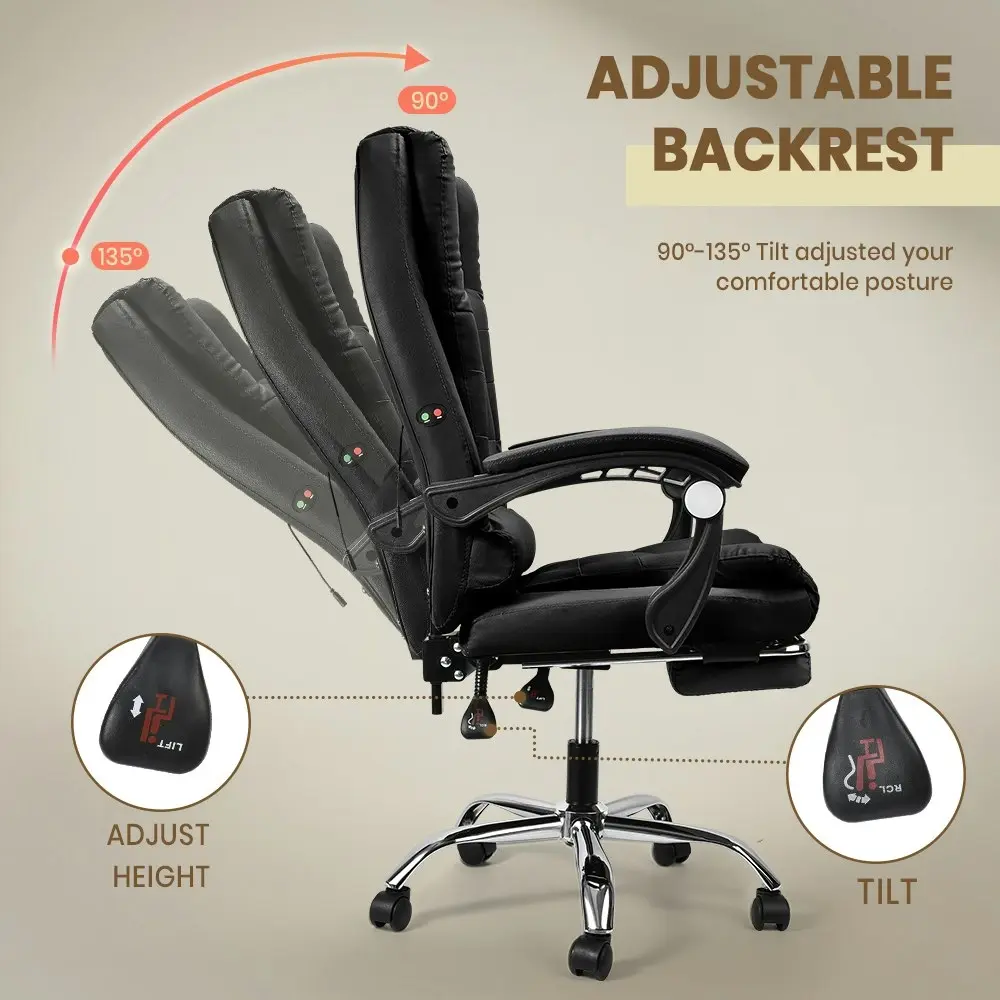 Furb Massage Office Chair Executive PU leather Seat Ergonomic Support Footrest Black