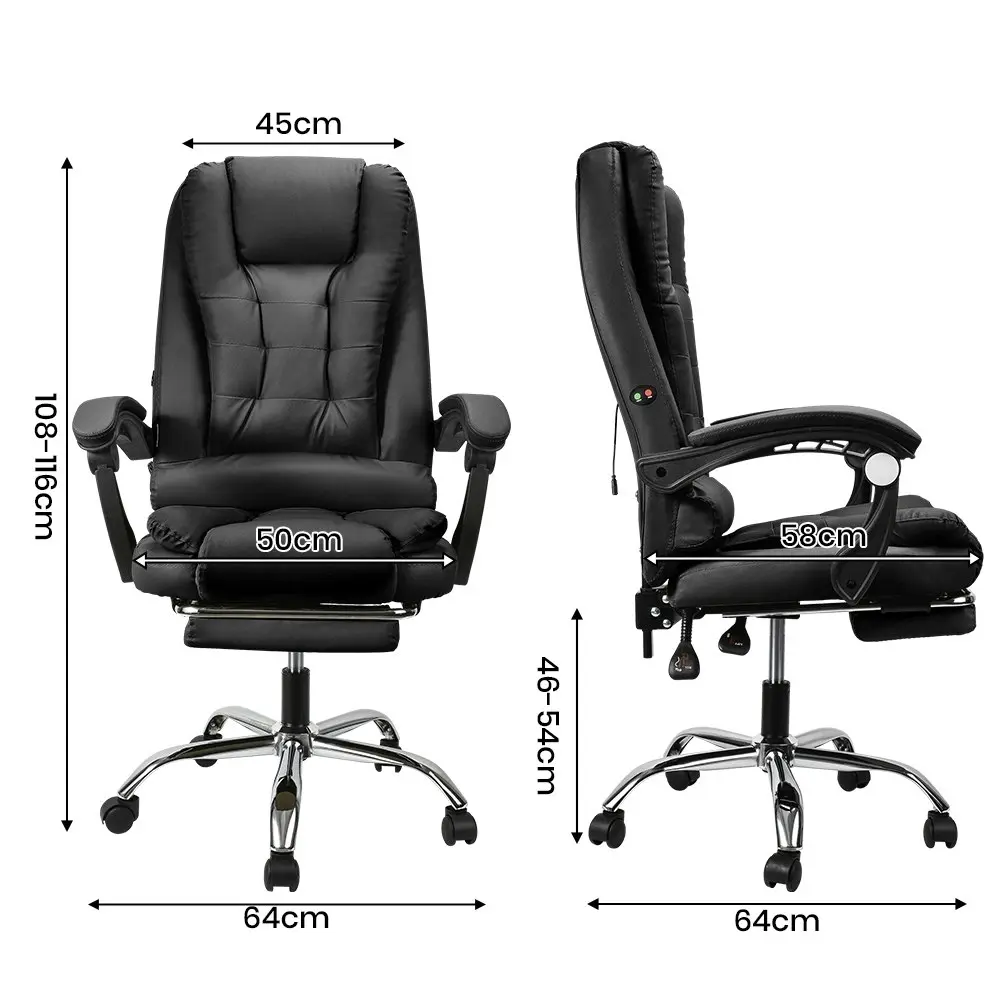 Furb Massage Office Chair Executive PU leather Seat Ergonomic Support Footrest Black