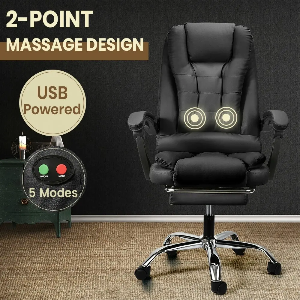 Furb Massage Office Chair Executive PU leather Seat Ergonomic Support Footrest Black