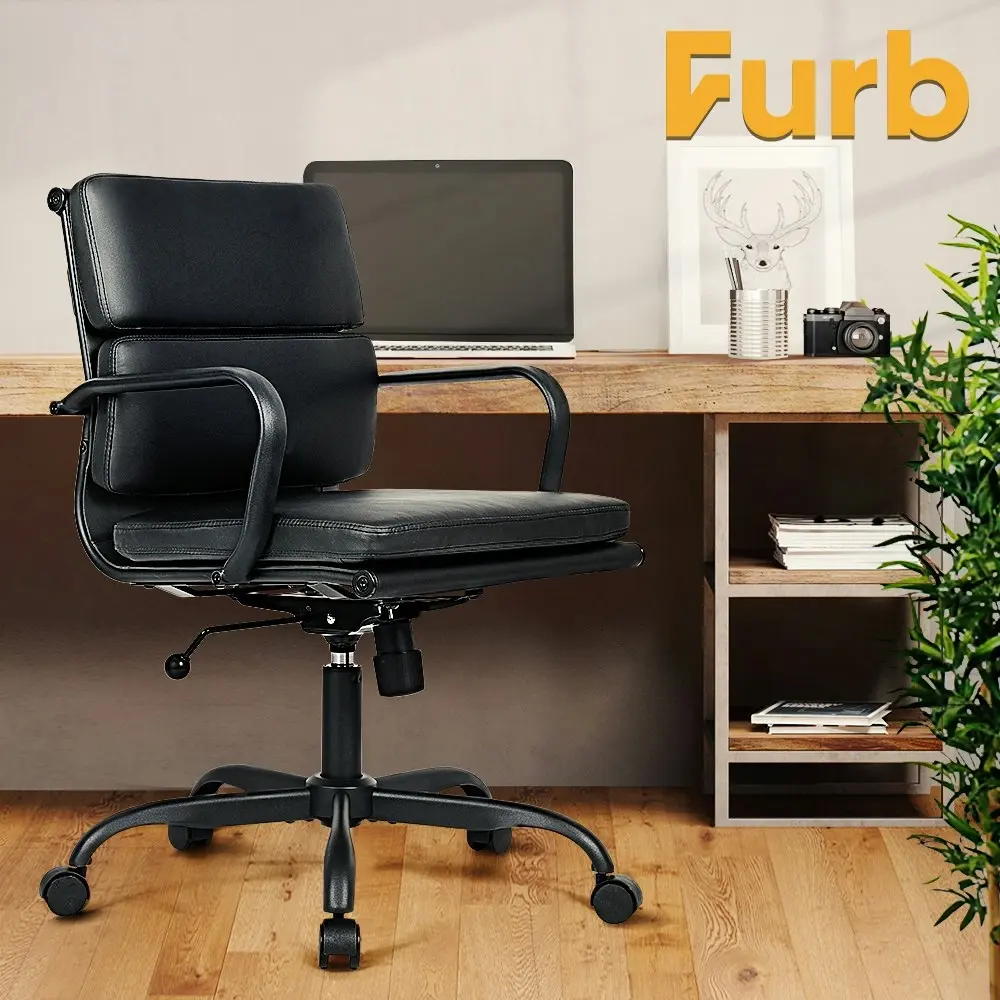 Furb Executive Office Chair Ergonomic Chair Mid-Back PU Leather All Black