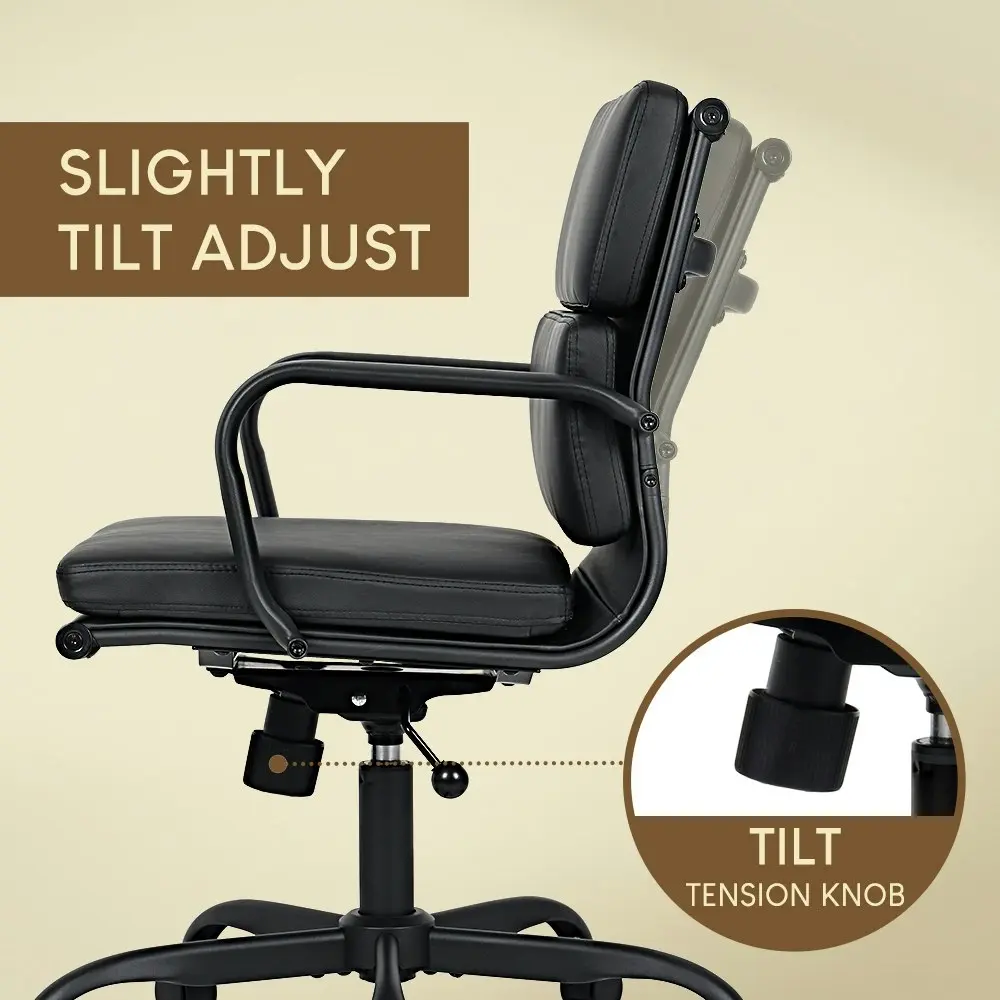 Furb Executive Office Chair Ergonomic Chair Mid-Back PU Leather All Black