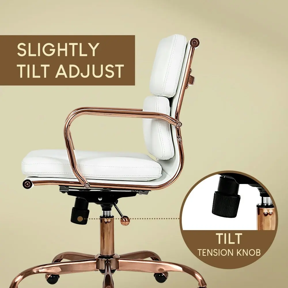 Furb Executive Office Chair Ergonomic Mid-Back PU Leather Rose Gold White